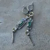 Pendientes colgantes extralargos de circonita verde tribal para mujer, joyería vintage, declaración geométrica hecha a mano de metal antiguo