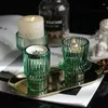Ljushållare minimalistiska kreativa grönt glas dubbla vertikala randiga hållare cup