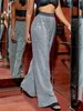 Женские брюки-капри, женские модные уличные брюки с высокой талией и блестками, широкие брюки, блестящие универсальные мешковатые прямые брюки Mujer 231213