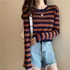 Damenpullover Kontrastfarben Gestreifter Strickpullover Klassisch Langarm O-Kragen Schlank Mode Temperament Pullover Damen Top PH53