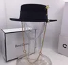 Black Cap Female British Wool Hat Fashion Party Flat Top Hat Chain Strap and Pin Fedoras For Woman For a Streetstyle Shooting2200448