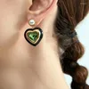 Dingle örhängen vintage utsökt barock pärlgrön harts ädelsten hjärta med olika stilar för kvinnors lyxiga örhänge tillbehör