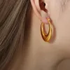 Pendientes de aro ovalados inferiores planos minimalistas de acero inoxidable para niñas adolescentes joyería tendencia 2024