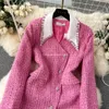 Chaquetas de mujer Diseñador de cuentas de lujo Chaqueta de tweed Abrigo de alta calidad Otoño Invierno Runway Mujeres Pink Plaid Borla Chaqueta de lana Outwear 2024