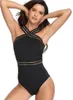 Kvinnors badkläder Kvinnors mage Kontrollera en bit baddräkter Front Crossover Slimming Mesh Bathing Suit