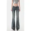 Jeans femininos americanos high street picante menina baixa cintura outono retro y2k design sentir slim fit tubo reto micro flash calças 231213