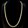 Hip Hop Copper Gold Plated 4mm Cz Diamond Decorated Tennis Chain Necklace