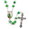 Chains Mary For Cross Pendant Necklace Rosary Round Glass Beads Women N2UE