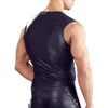 Men's T Shirts Men Sexy Faux Leather T-Shirt Tops Solid Color Nightclub Stage Performance Deep V Neck Vest Costumes