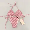 Designer baddräkt kvinnor vintage thong micro cover up womens bikini set badkläder tryckt baddräkter sommarstrand slitage simning p106