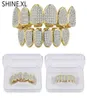 Gold Silver Plated Hip Hop Vampire Teeth Grillz Top and Bottom Iced Out Micro Pave CZ Stone Bling Body Jewelry3454464