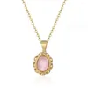 Chains Stainless Steel Pink Zircon Stone Women Delicate Oval Flower Pendant Necklace Fashion Trend Jewelry