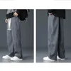 Calças masculinas homens velo cordão elástico cintura larga perna sweatpants com bolsos de pelúcia para outono inverno macio grosso casual esportes