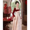 Этническая одежда, бархатное праздничное платье с длинными рукавами, винтажное элегантное платье Cheongsam размера плюс 3XL, женское платье для свадьбы, помолвки, тост для невесты