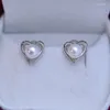 Orecchini pendenti Acqua dolce 6-7mm Cerchio perfetto Luce forte Quasi impeccabile Perla Stud Femmina S925 Argento a forma di cuore