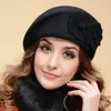 Berets 2023 Wool Felt Beret Hat Dual Flowers Vintage French Plaid Top Painter Women Winter Thermal Artist Cap Casual