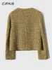 Womens Wool Blends CJFHJE Gold Short Woolen Coat Autumn Winter Korean Fashion Tweed Elegant Retro Female OL Outwear Jacket 231212