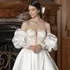 Satynowe seksowne koronkowe ukochane aplikacje ślubne dla kobiet zaciąganie rękawów Vestido de novia Bridal Custom Made 328 328