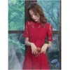 Etnische Kleding Rode Kleur S3XL Volwassen Qipao Lange Kant Cheongsam Avond Hanfu Jurken 231212