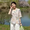 エスニック衣類中国語スタイルモダンな女性ハンフ女性ヴィンテージフローラルプリントvネックシャツナショナルファッションルーズトップタンスーツサマーブラウス231212