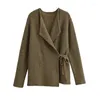 Dames Knits YENKYE Vintage Dames Lange Mouw V-hals Wrap Front Gebreid Vest Legergroen Vrouwelijke Trui Bovenkleding