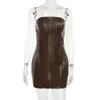 2024 Designer Leder Trägerloses Kleid Frauen Sexy Bodycon Schlauchkleid Ärmellos Reißverschluss PU Minikleid Party Nachtclubwear Bulk Großhandel Kleidung 10425