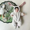 Rompers Winter Baby Girls Boys Rabbit Romper Slouchy Comfortable Zipper born Jumpsuit Hooded Pajamas Baby Boys Plush Homewear Outfits 231212