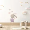 Pegatinas de pared de conejo sonriente de dibujos animados para habitación de niños, pegatinas de pared de conejito con globos, decoración del hogar