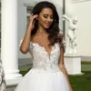 Elegant Embroidery Clip Shoulder Short Sleeve Wedding Ball Dress Button Pommel Gown Lace Tulle Floor-Length Train Bridal Dress