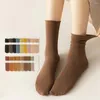Women Socks 5 Pairs/Lot Long Cotton Breathable Four Season Solid Color Sports Girl Casual Simple Thick Winter Comfortable