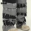 Heren Jeans Kakan Europese en Amerikaanse Kwastje Patchwork voor Mannen High Street Rechte Zwart Grijze Broek K27 B56 231213