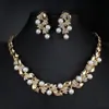 Imitation Pearl Necklace Earrings Dubai Wedding Jewelry Set for Women Dresses Accessories Gold Colors185V