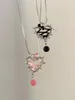 Pendant Necklaces Harajuku Girls Sweet Cool Hollow Thorns Love Heart Necklace Pink Twine Ribbon Y2k For Women Trendy Jewelry