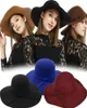 Chapéus de aba mesquinho Autumn Winter Browler para mulheres Moda Lady Wide Felt Fedora Hat Floppy Cloche Black5210986