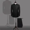 メンズスーツブレザーブラックチャイニーズローブスーツメンズ伝統的なスタンドカラーアペックリーダー衣類男性刺繍ドラゴントーテムタン231212