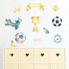 Elementos de jogo de futebol em aquarela, copo prêmio, adesivos de parede de futebol para quarto infantil, berçário de bebês, decalques de parede, decoração de quarto de jogos, pvc