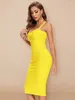 Casual Dresses 2023 Spring Summer Women Sexy Midi Bandage Dress Royal Blue Spaghetti Strap Club Party Yellow Female Vestidos