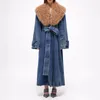 Trenchs de femmes manteaux de mode denim pour femmes vêtements d'hiver tempérament jeans long style manteau détachable col de fourrure vestes féminines