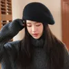 Berets Winter Comfort Knitted Beret Ladies Cute Sweet Tie All Matching Face Display Small Painter Hat Big Head Round