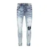 Jeans jeans violets jeans de créateur pour hommes pantalons empilés jeans broderie en détresse déchiré Biker Slim droit européen jean hombre hommes pantalons pantalons