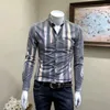 Camicie casual da uomo Autunno Gioventù Alla moda Bello stampato Fondo a maniche lunghe Moda Colletto quadrato Cardigan Top a righe con bottoni