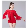 Scen Wear X2191 Lady Modern Dance Jumpsuit Latin Ballroom Dancing Blus Waltz Round Neck Lotus Leaf