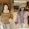 Jaquetas meninos e meninas outerwear casaco composto imitação de cabelo macio quente topo outono inverno crianças jaqueta de gola alta