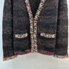 Luxuoso colorido cristais contas cardigans de tricô feminino designer gola v profunda mangas compridas casacos femininos 121307