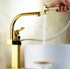 Kitchen Faucets Gold Plated Stretched Faucet Pull Down Sink Mixer Rotated Bathroom Basin Cold Copper Long Wash