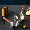 Soup Stock Pots Stainless Steel Oil Pot with Wooden Handle 120ml200ml Spilled Mini Milk Scaldingproof Kitchen Tool Cook Accessories 231213