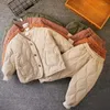 Zestawy odzieży 2 szt. Zimowe dzieci zagęszczone bawełniane dziewczęta dla chłopców ubrania dziecięce spodnie z kurtką ustawioną na wiatroodporne spodni płaszcza