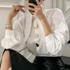 Women's Blouses Shirts Sharp Corner Lapel Fashion Lady Korean Style White All-match Long-sleeved Tops