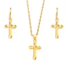 24 k Amarillo Oro fino GF Pequeño Mini Sello fiscal Cruz Colgante Cadena Pendientes Conjunto Joyería cristiana Conjuntos Mujer Chica Jesús Gift236g