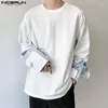 Männer T-shirts Männer Hemd Gestreiften Patchwork Lose Oansatz 2023 Langarm Casual Kleidung Streetwear Koreanischen Stil T Tops S-5XL INCERUN